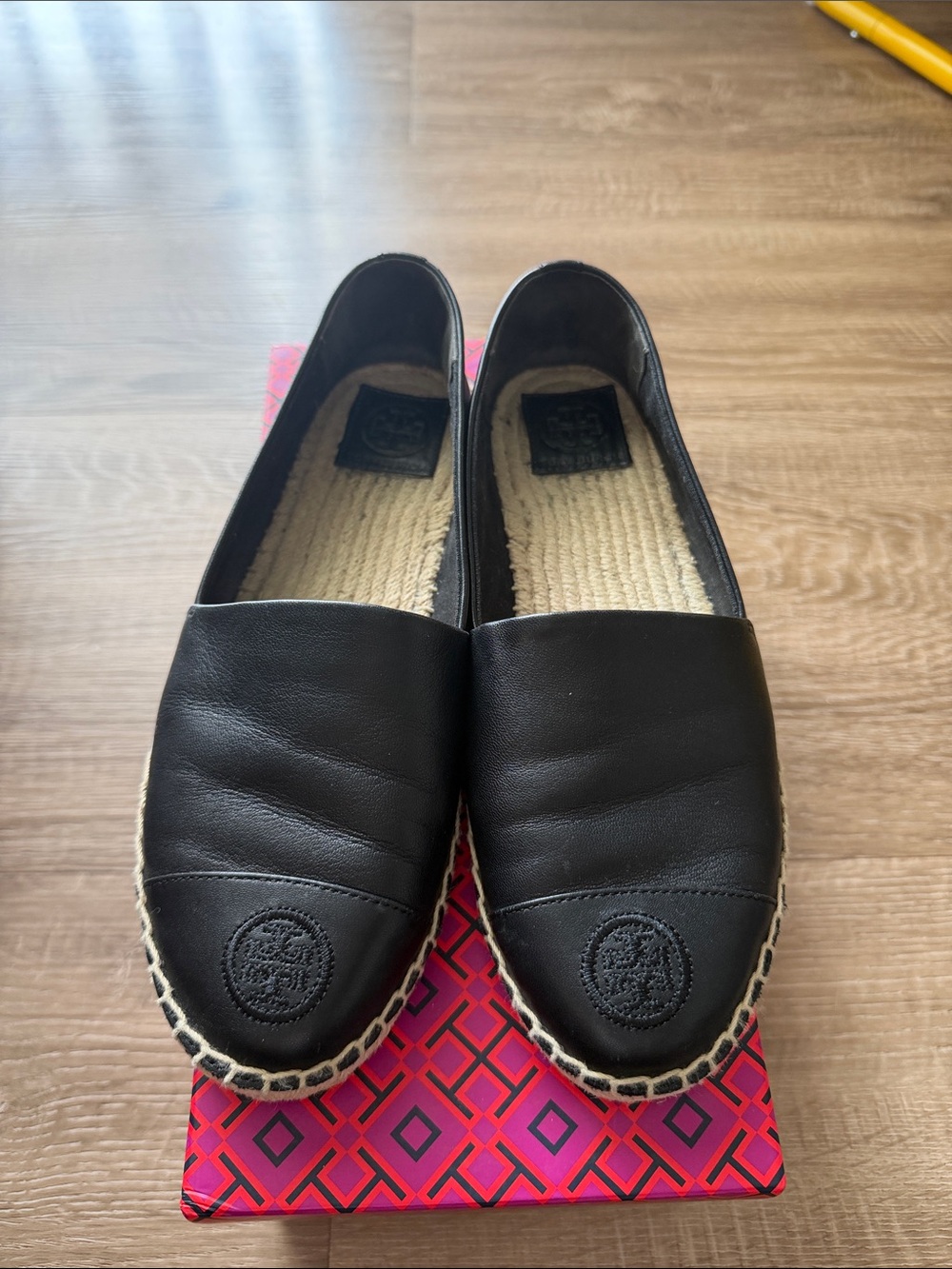 Tory Burch Black Leather Espadrille Flats